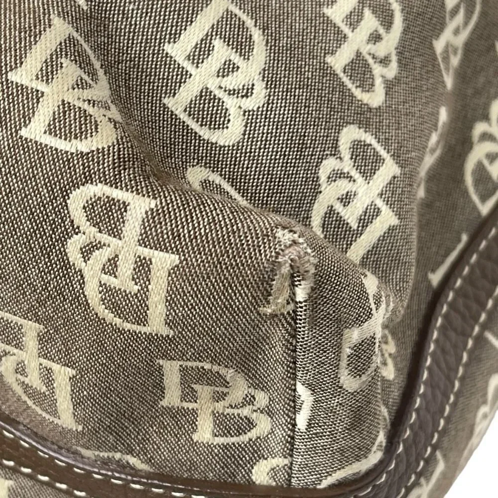 Dooney & Bourke Purse Monogram Canvas Vintage Shoulder Bag Satchel Brown Y2K